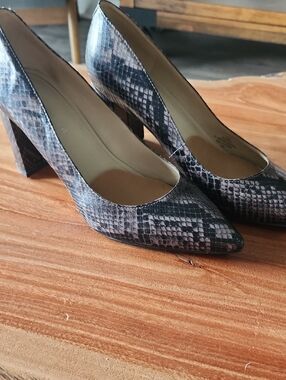 Marc Fisher Snake-Print Pointed Toe Pumps in Black and Gray